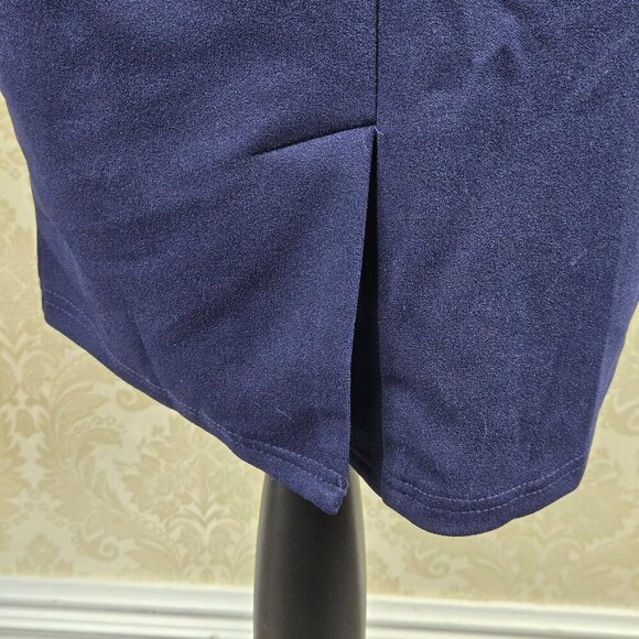 Knitee Size Small Navy Blue Sheath Dress Ruffles at Shoulders Split V Neck NWT - Picture 10 of 16